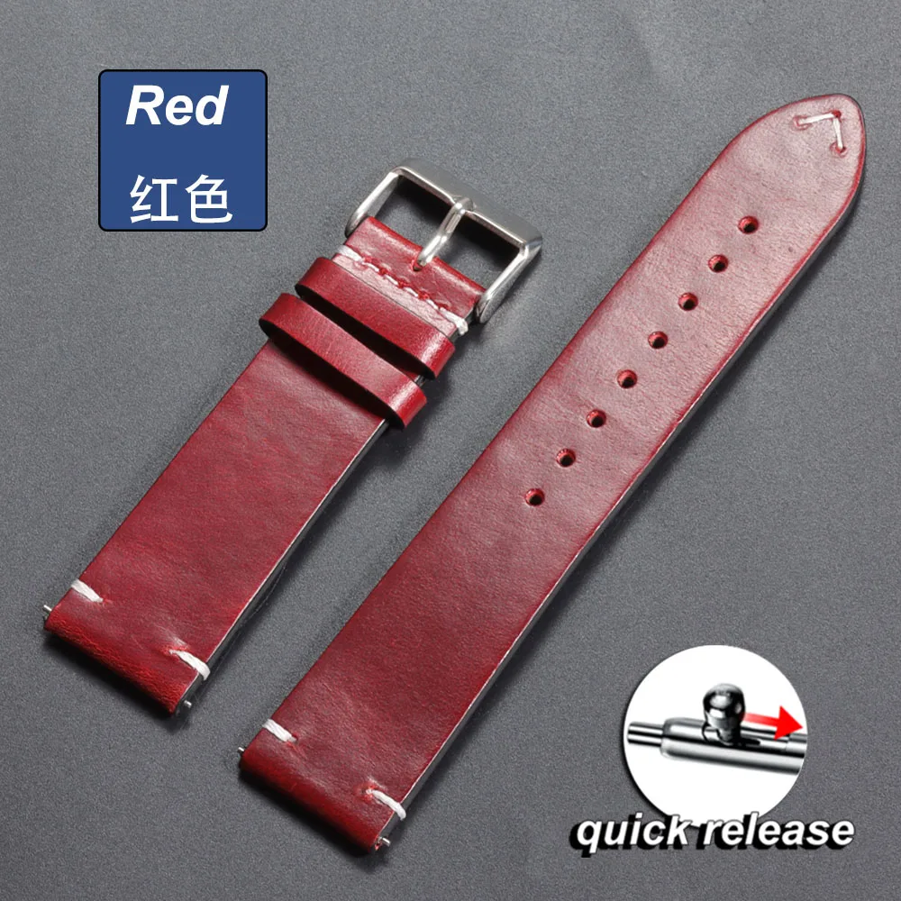 Vintage Brown Oil Wax Leather Watchband with Universal Stitching