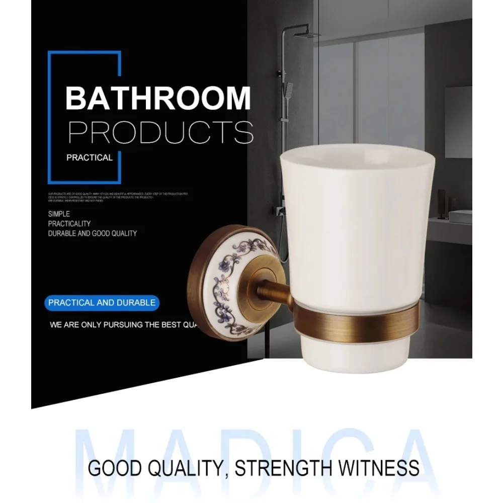 MADICA 13.5*11cm Single Cup Holders Toothbrush Glass Vintage Embedded Brass Wall Single Cup Holders Solid Tumbler Holders