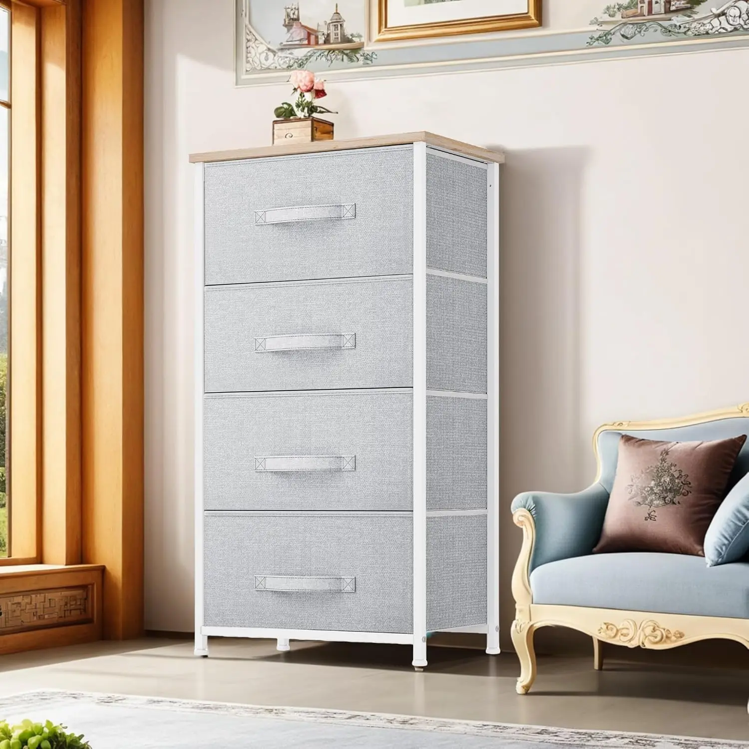 Dresser with 4 Drawers - Fabric Storage Tower, Organizer Unit for Bedroom, Living Room, Hallway, Closets - Sturdy Steel Frame 6