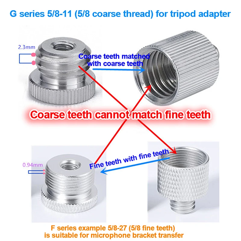 Metal Microphone Stand Adapters 5/8 To 1/4 Mic Conversion Screw Tripod Flash Bracket Photography Accessories