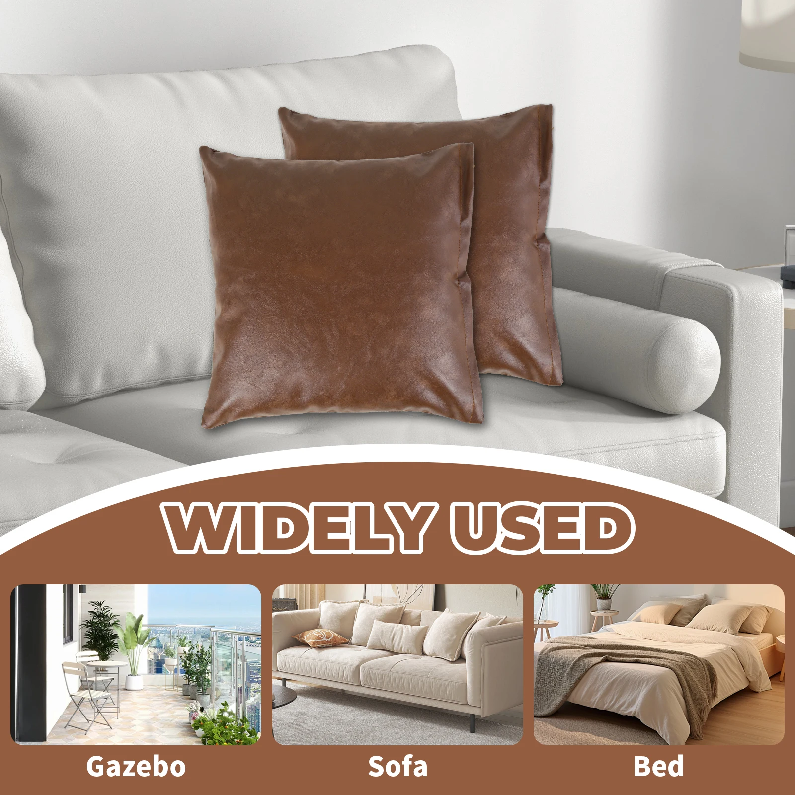 2Pcs Faux Leather Throw Pillow Cover Square/Rectangle Sofa Cushion Case with Hidden Zipper PU Leather Pillow Case Decorative