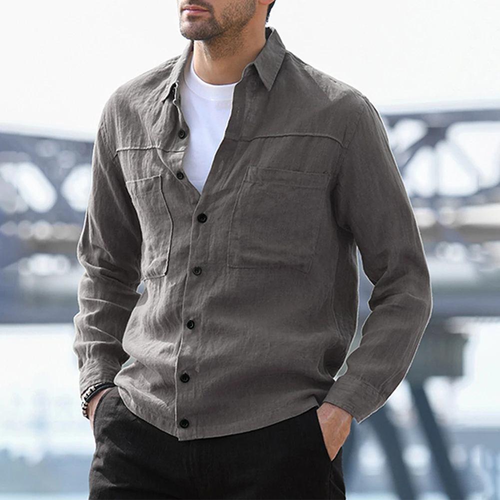 

Men's Lapel Shirts Tops Button Down Blouse for Casual Wear Long Sleeve T Shirt Solid Color S 2XL Sizes Autumn Fashion