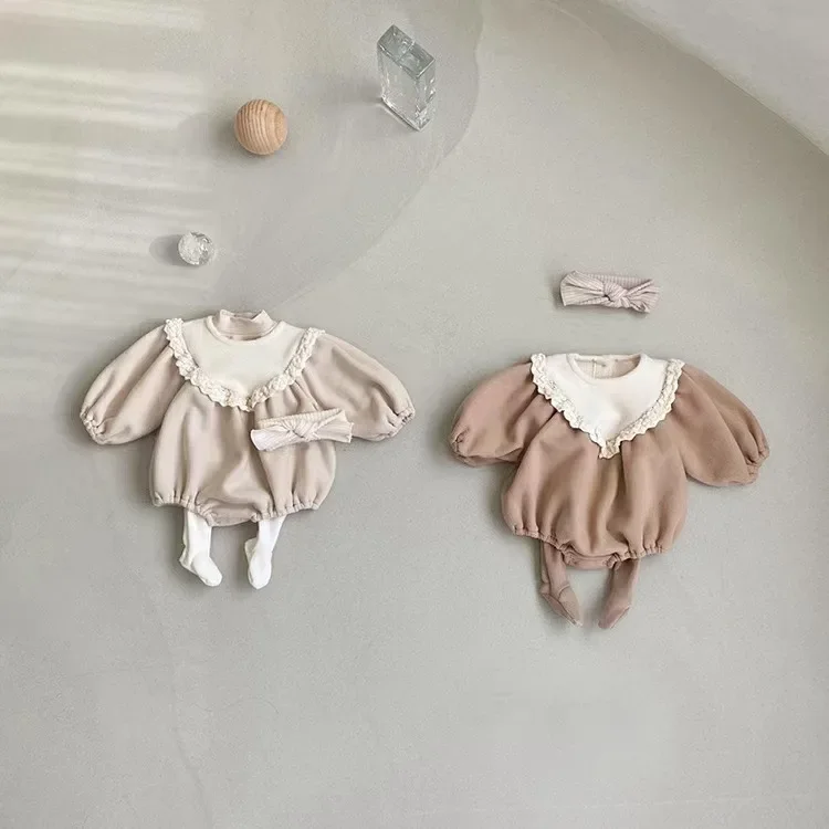 

Осенне-зимний однотонный флисовый боди с оборками для маленьких мальчиков и девочек, повседневный комбинезон с длинными рукавами для младенцев, детский хлопковый комбинезон принцессы