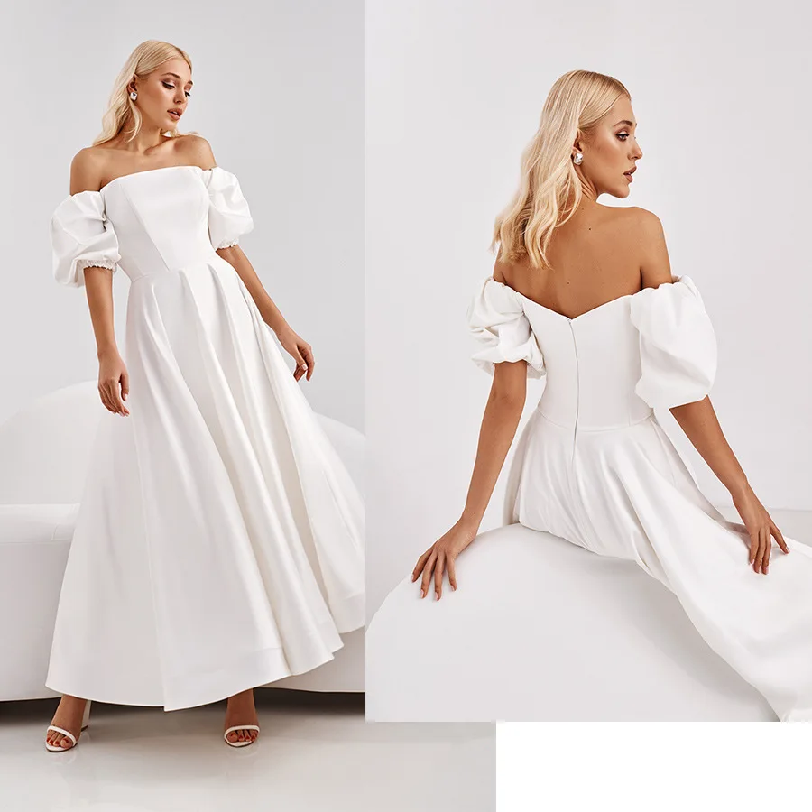 

2023 Mid length skirt with high waisted temperament, commuting white one shoulder large swing dress, new style dress