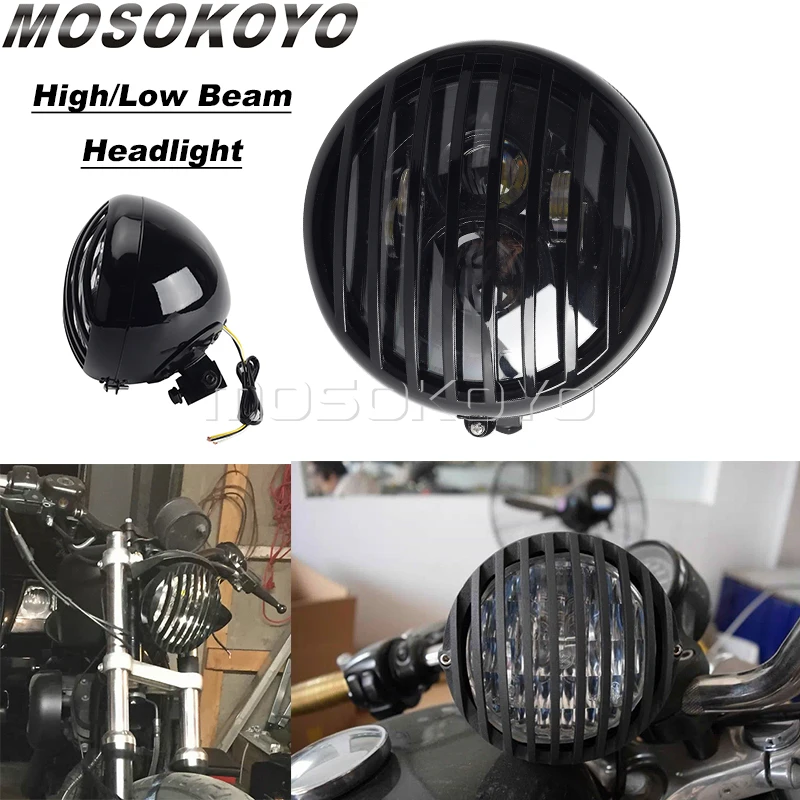 

Motorcycle Retro Round Headlight Grill Headlamp Head Light for Harley Bobber Chopper Honda Scrambler Cafe Racer Hi/Lo Beam Light