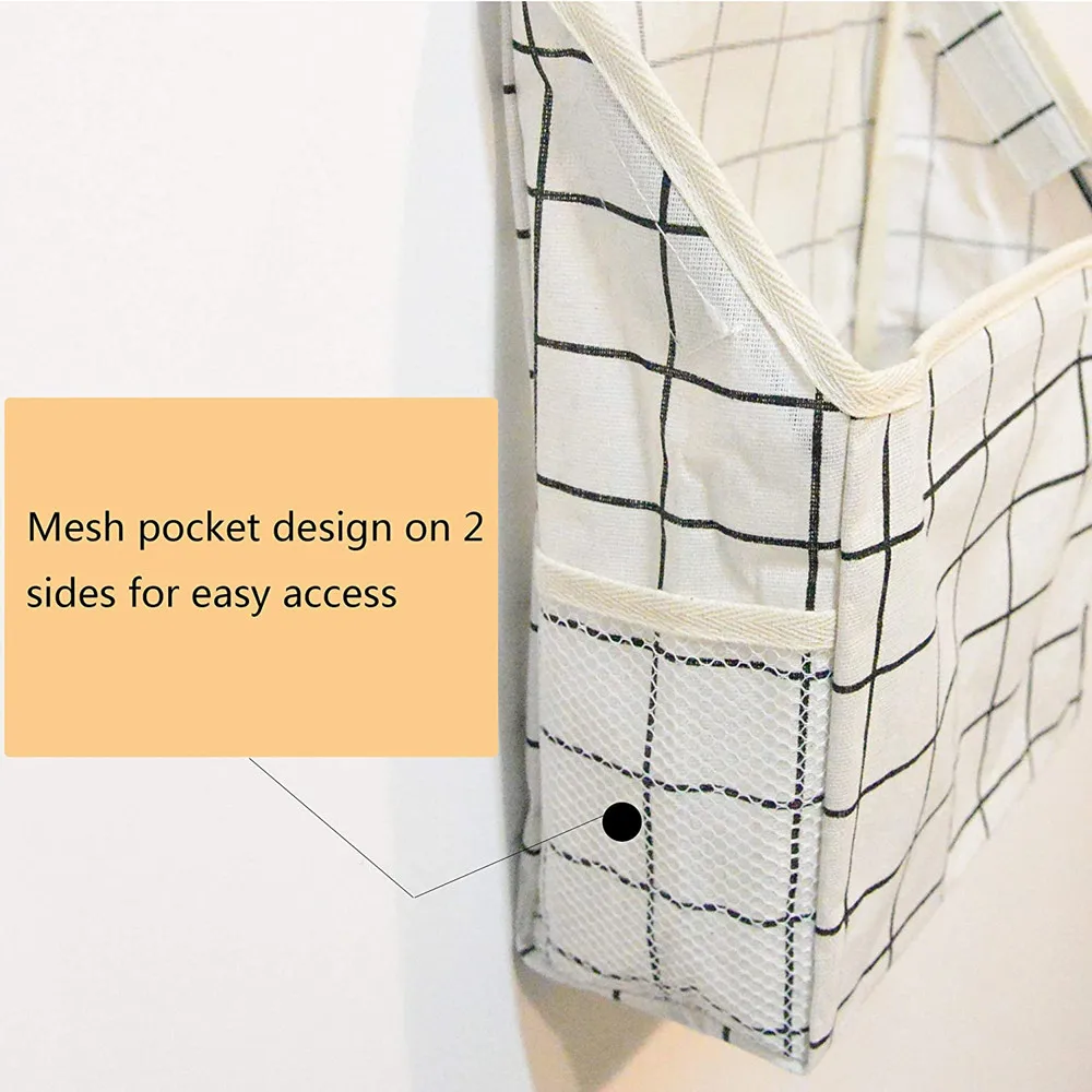 Dormitory Wall Hanging Storage Bag Wall Door Wardrobe Table Top Fabric Cotton Linen Organizer Basket For Books CD Magazine 4