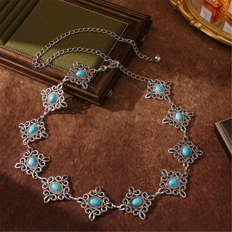 

Turquoise Chain Belt Women Party Dress Chain Waist Belt Decorative Belly Chain 97QE