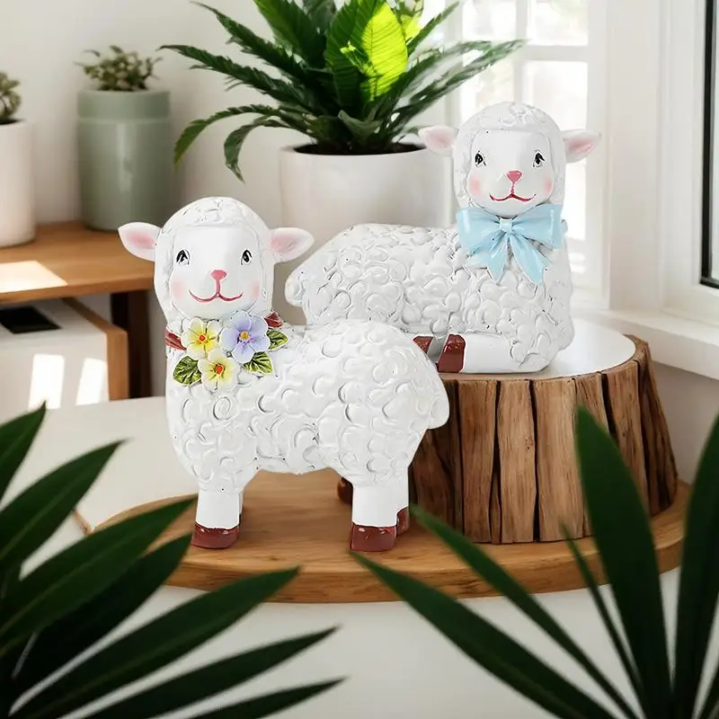 Easter Lamb Decor Cartoon Sheep Home Accent Statue 6cm/2.4inches Spring Garden Resin Figurines Farmhouse Tiered Tray Decor For 2