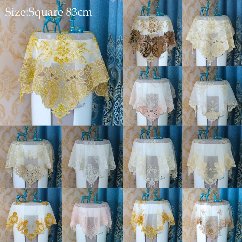 

Luxury lace mesh beads embroidery Tablecloth dining Table Cloth cover Wedding Christmas Table decoration and accessories