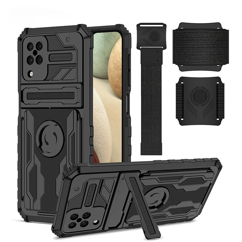 New Heavy Duty Armor For Samsung Galaxy A12 A13 5G A03s A02s Wristband Sport Shockproof Casing Stand Holder CASE Cover