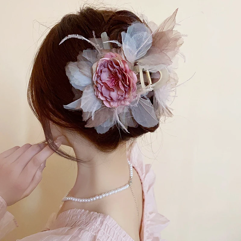 Rosa Blumen-Haarklammern für Damen, modisch, süß, große Haarnadel, Temperament, Halteklammer, Spitze, Haarschmuck, Großhandel, Geschenke