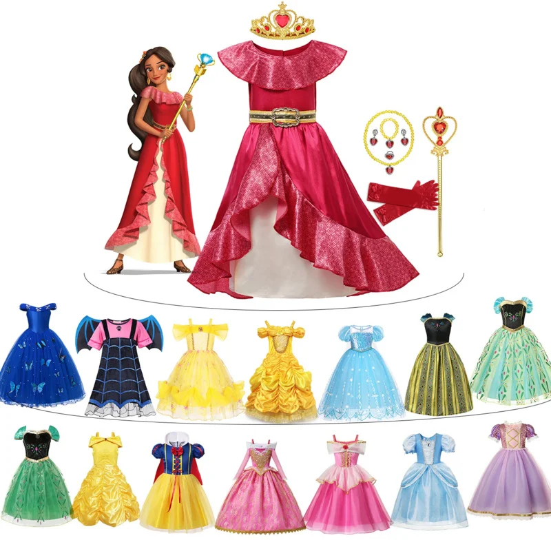 

Girl Princess Dress Elena Cosplay Costume Jasmine Elena Anna Elsa Costumes Cendrillon Rapunzl Belle Arier Snow White Dres