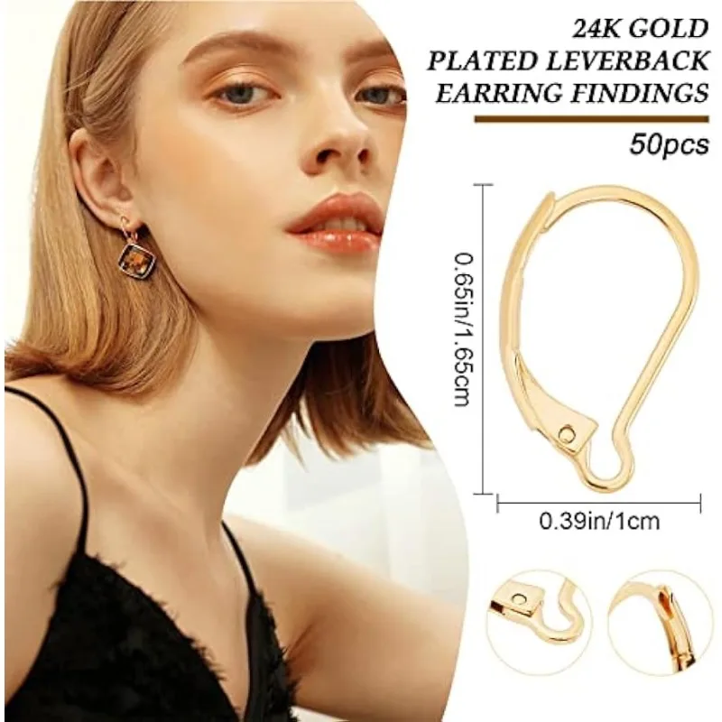 16 Ganci Per Orecchini Francesi Placcati Oro 24K - Con Foro Per Pendenti, Per Creazioni Fai Da Te - Foto 6