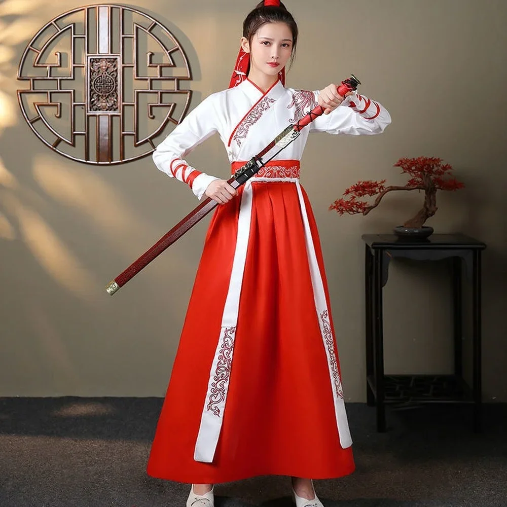 Unisex adulto stile marziale Hanfu femminile tradizionale cinese abbigliamento colletto incrociato Han vestito maschile antico Cosplay coppia Costume