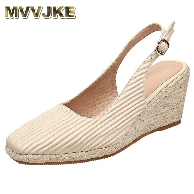 

High Heels Women Shoes Wedge High Platform Espadrilles Quare Head Casual Women Sandals Fashion Shoes Weaving Sole Natural