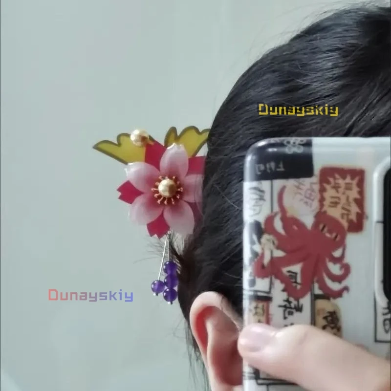 Anime Nanami Cosplay Costume Wooden Hair Stick Chinese Style Winding Flower Hairpin With Tassel Kamisama Love Role-playing Prop