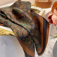 Flower Silk Square Scarf Women Satin Shawl Wrap Hijab Female Hair Band Wrist Luxury Headkerchief 70*70cm Echarpe 2024 Bandana 2
