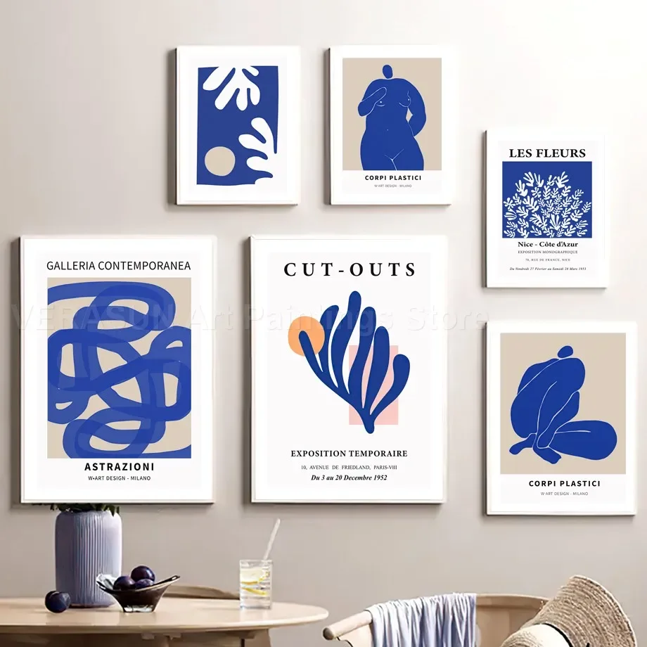 

Blue Abstract Curve Coral Minimalist Museum Exhibition Wall Art Canvas Painting Posters And Prints Picture For Living Room Decor