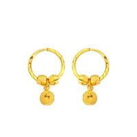 Pure 18 K Gold Color Shiny Simple Transport Beads Earring Jewelry for Women Bride Never Fade Jewelry Birthday Wedding Gifts 5