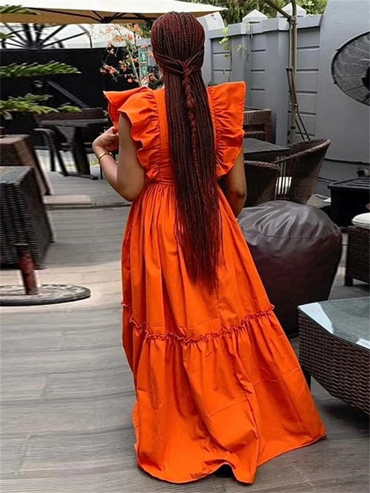 Wmstar Dresses for Women Elegant Leaf Sleeve Solid Casual Party Long Swing Dress New Summer Clothes Wholesale Dropshipping 2024