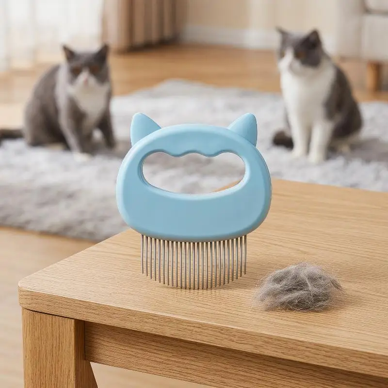 고양이 귀 모양 휴대용 손잡이가 있는 애완동물 마사지 및 엉킴 풀기용 그루밍 브러쉬