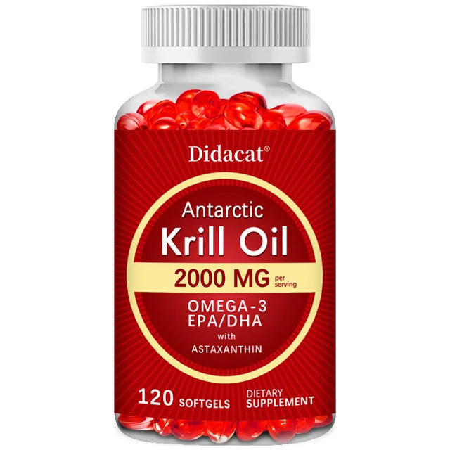 8575-7db1be.jpg Antarctic Krill Oil 2000 mg 120 Softgels | Omega 3 EPA, DHA, Astaxanthin Supplement from Red Krill - Supports Bone, Heart, Brain