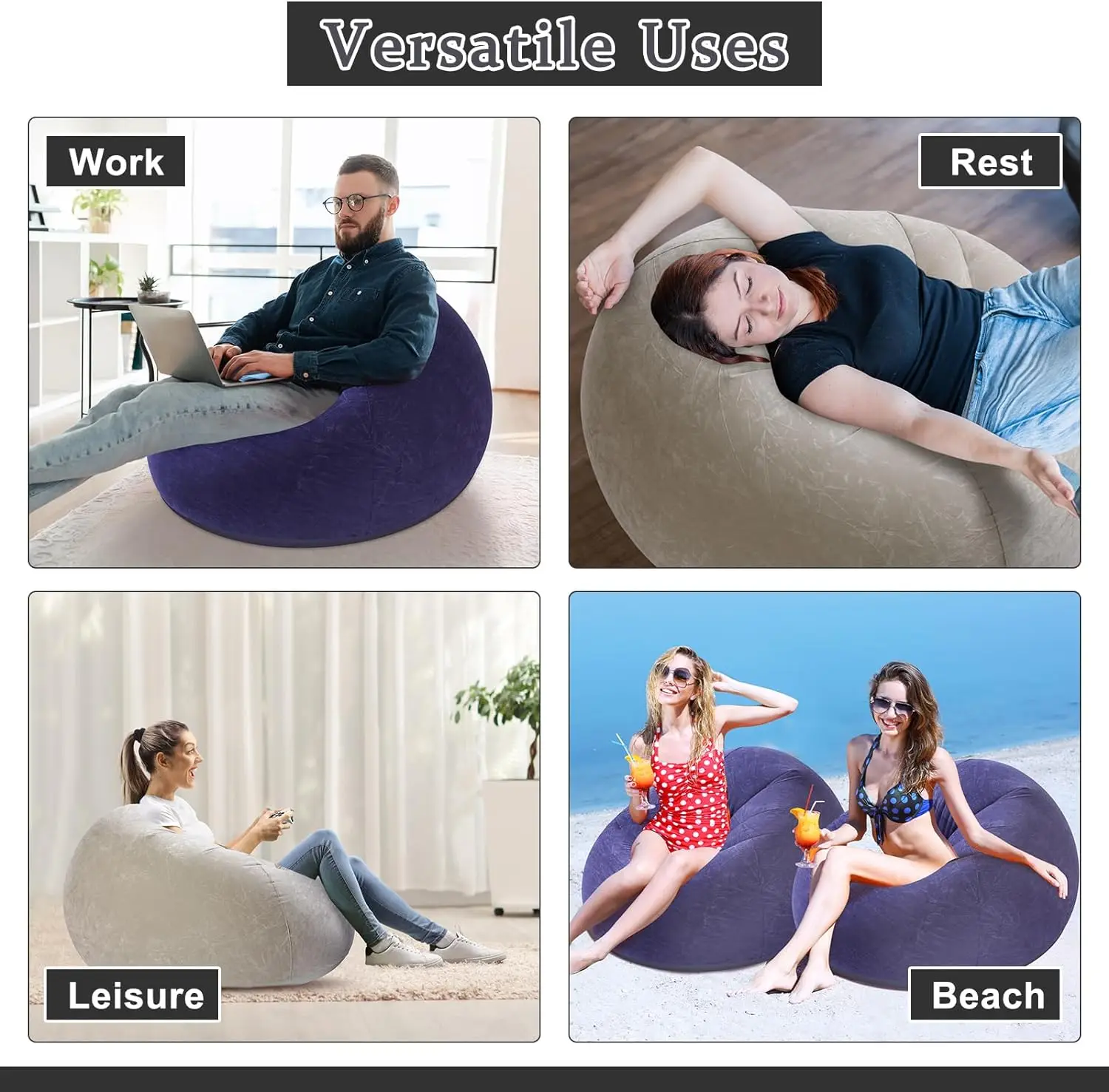 Lazy Inflatable Sofa Chairs Indoor Bedroom Lounge Bean Bag Chair Portable Folding For Outdoor Camping