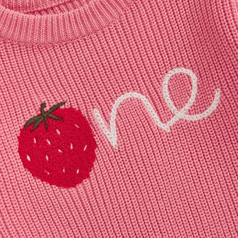 Citgeett Spring Infant Baby Girl Birthday Sweaters Long Sleeve Strawberry Embroidery Knit Pullover Tops Clothes
