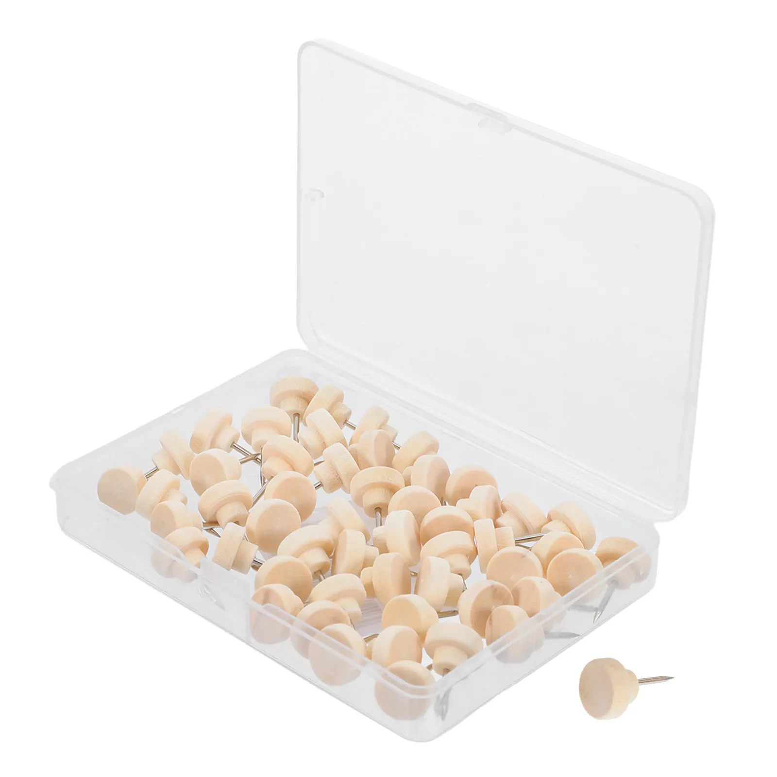 50개 나무 원형 푸시핀 코르크보드 사진 벽 장 압정 게시판 사무용품 푸시핀 압정