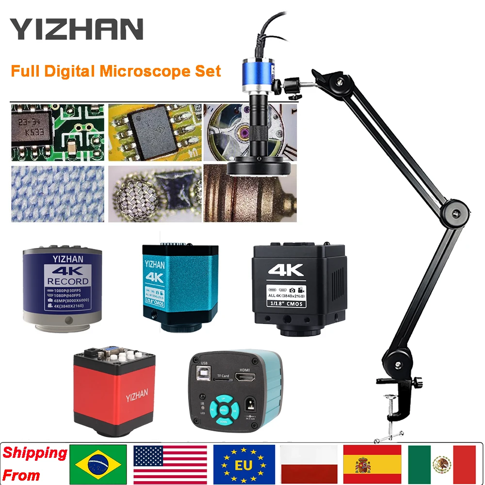 Microscopio Digital Electrónico Yizhan HD 1080P 4K Ultra 2K HDMI Microscopio USB VGA Lente 150X Distancia de Trabajo de 5-100 cm Soporte de Trípode