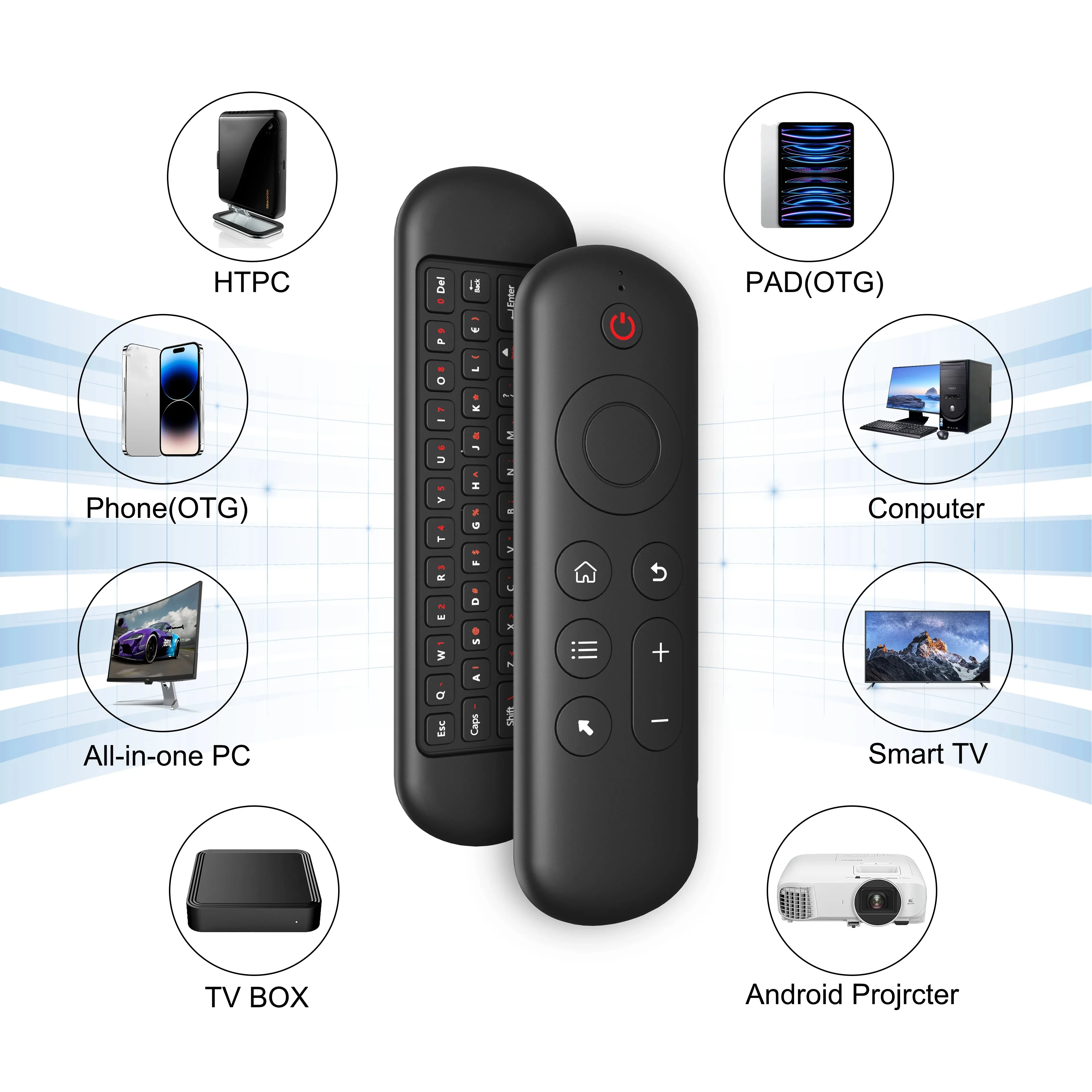 M5 에어 마우스 교체 리모컨 무선 2.4G 블루투스 안드로이드 TV 박스용 7색 백라이트 키보드 포함 ,M5 Air Mouse Replacement Remote Control Wireless 2.4G Blu