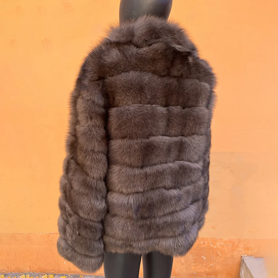 婦人服本物のキツネの毛皮のジャケット天然キツネの毛皮のふわふわ