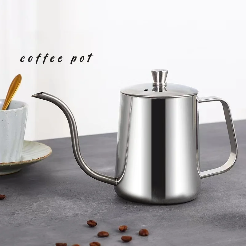 600ml Coffee Pour Over Kettle Stainless Steel Black Lid Cafe Pot Espresso Accessory Water Drip Long Gooseneck Tools Coffee Pot
