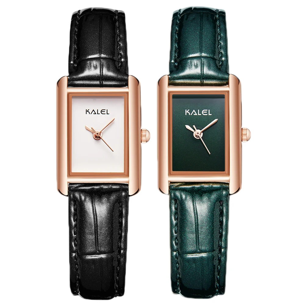 

2023 Women Watch Fashion Leather Quartz Rectangle Green Elegnat Small Minimalism Top Brand Luxury Waterproof Ladies Wristwatch