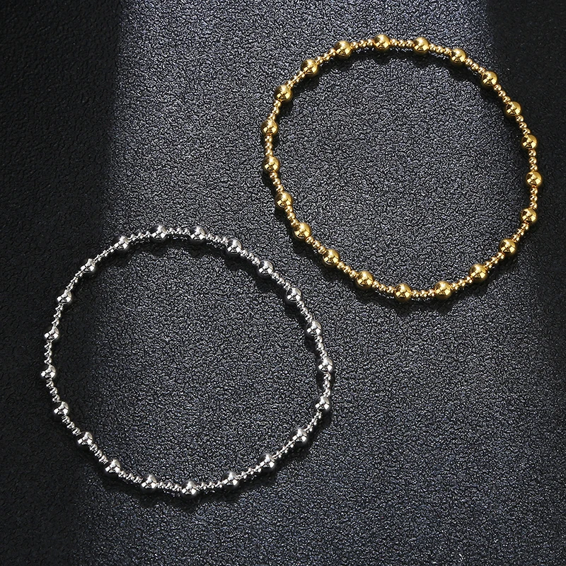 Stainless Steel Smooth Ball Mini Beaded Elastic Bracelet for Women