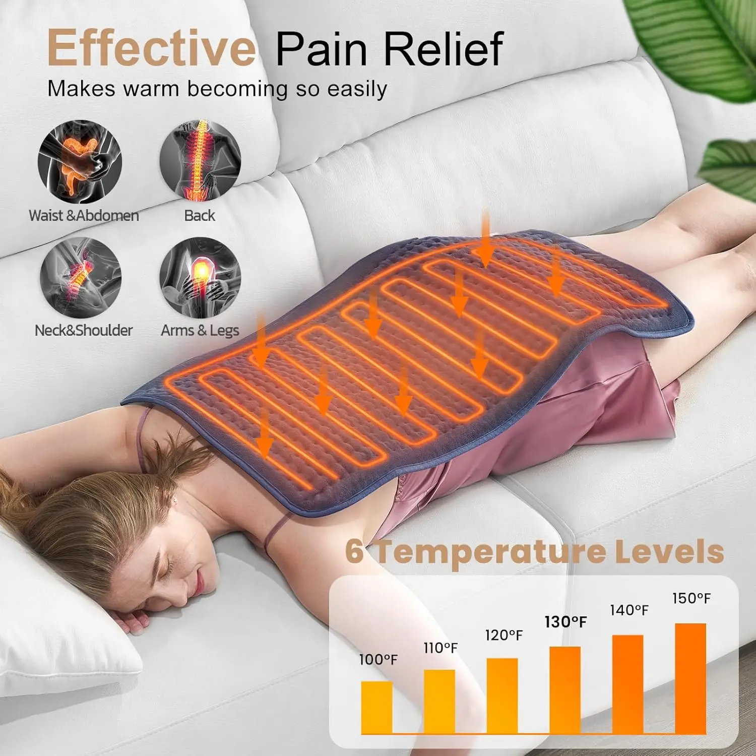 33 x 17, Portable Heating Pad for Shoulder, Neck, Cramp, Menstrual Pain, with Upgraded 6 Timer & 6 Temperature Controller