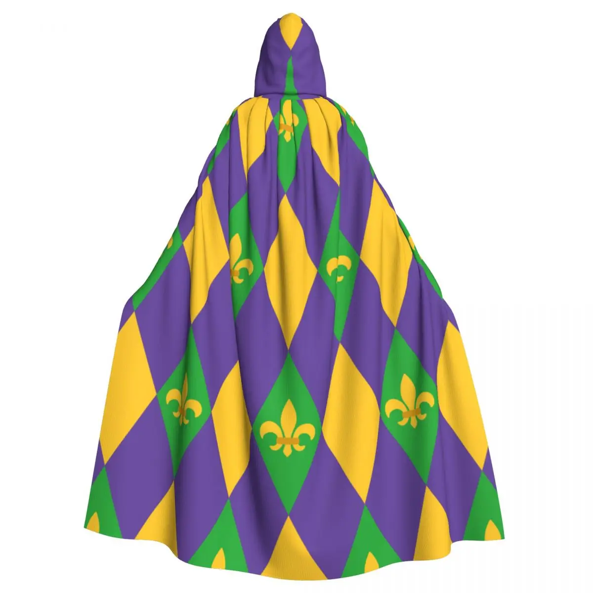 

Mardi Gras Harlequin Fleur De Lis Cloak Hooded Cosplay Costume Halloween Adult Long Party Cape