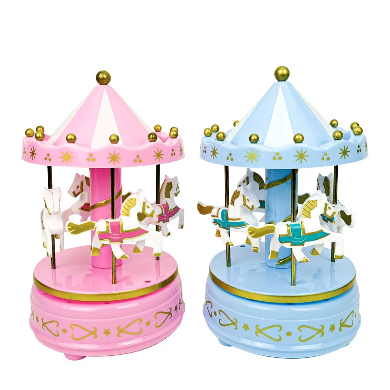 1pc carousel music box 4 horses rotate romantic handwork toy gift
