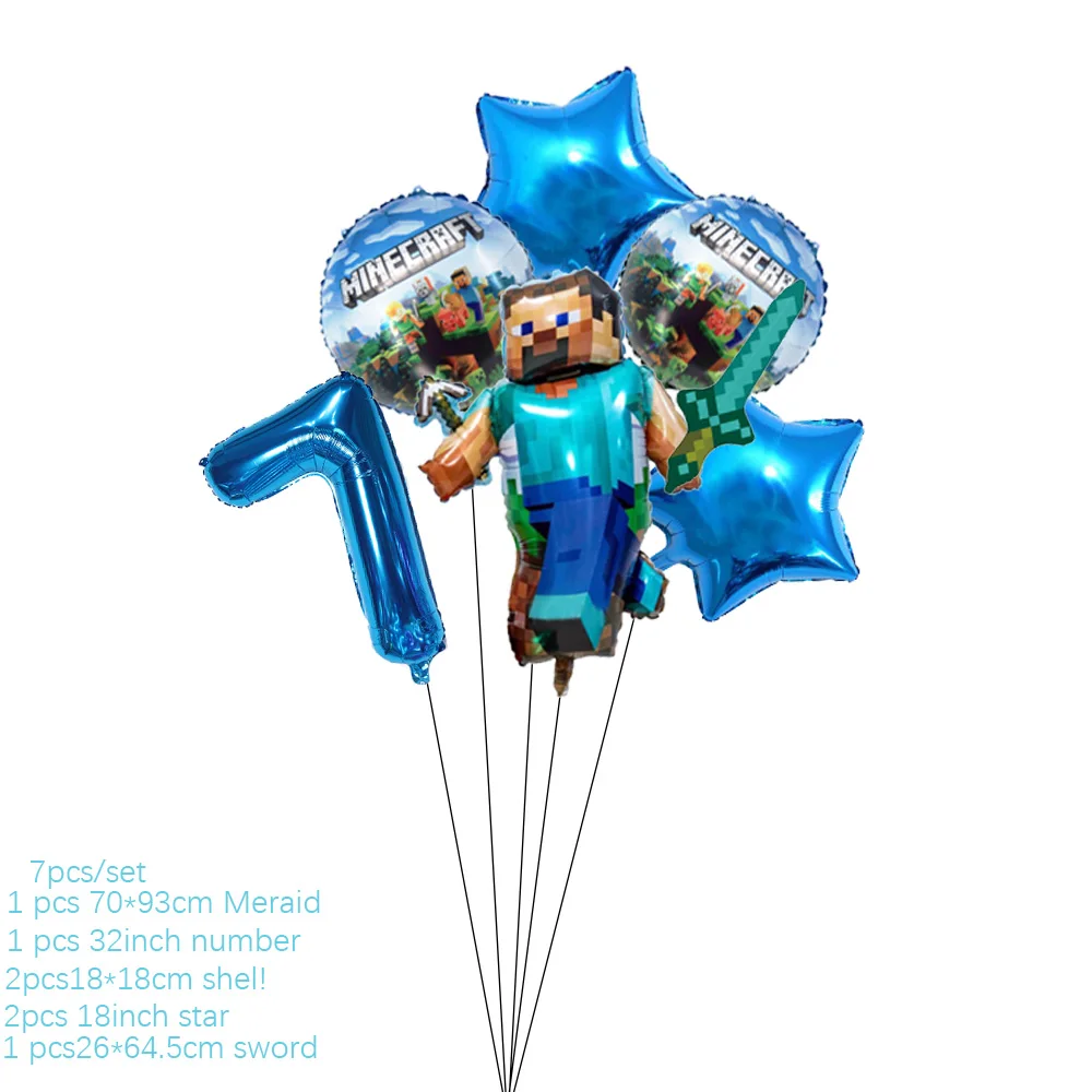 thumbnail image 1 of New Miner Craftings Pixel Game Decoraciones para fiestas de cumpleaños Globos 3D Vajilla Decoraciones para pasteles Suministros para fiestas infantiles Baby Shower, 1 of 5