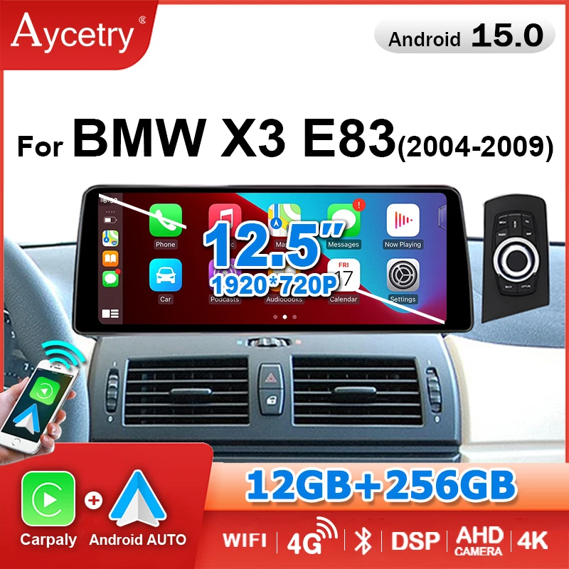 Pantalla de Radio para Auto de 12.5'' 1920*720 con Carplay Inalámbrico y Android 15 para BMW X3 E83 2004-2009, Reproductor Multimedia con IDrive, GPS, Bluetooth, WIFI, 4G LTE 1