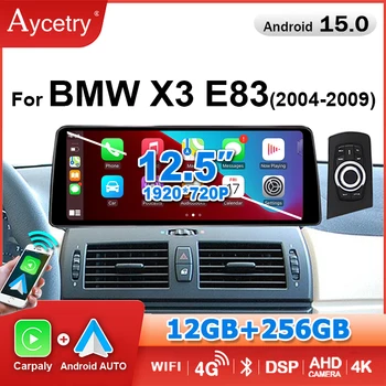 Pantalla de Radio para Auto de 12.5'' 1920*720 con Carplay Inalámbrico y Android 15 para BMW X3 E83 2004-2009, Reproductor Multimedia con IDrive, GPS, Bluetooth, WIFI, 4G LTE 1