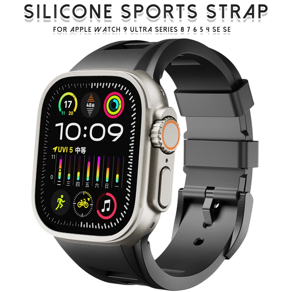 

Ремешок силиконовый для Apple Watch Ultra2 49 мм 45 мм 44 мм, спортивный резиновый браслет с металлической пряжкой для Iwatch Series 9 8 7 6 5 4 3 2 SE Correa
