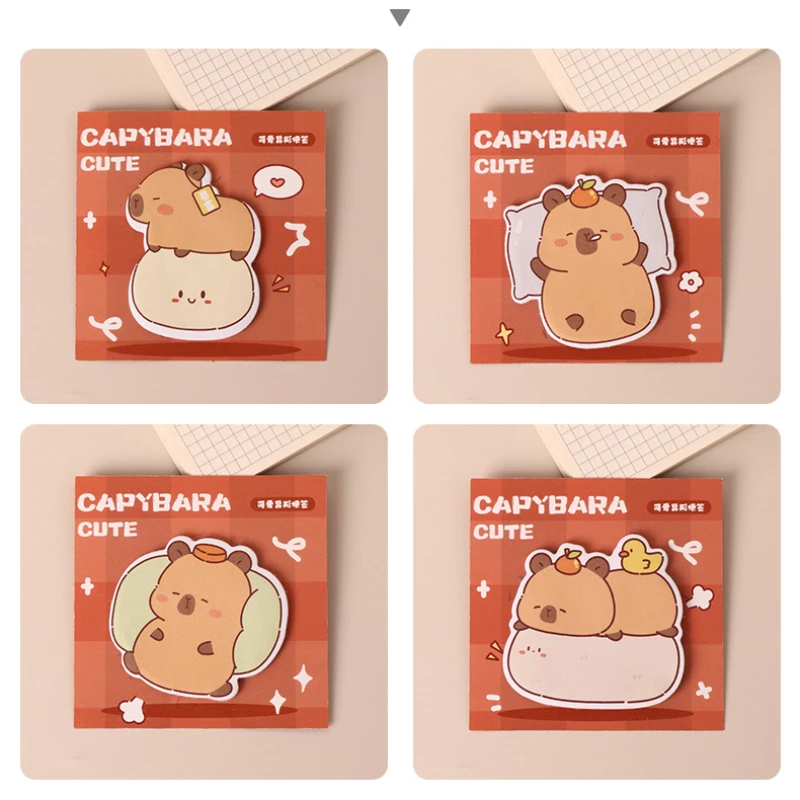 4Pcs/Set Cute Cartoon Capybara Memo Pad 30Sheet/Book Sticky Note Thick Paper Tearable Sticker for Kids School Office Stationery 3