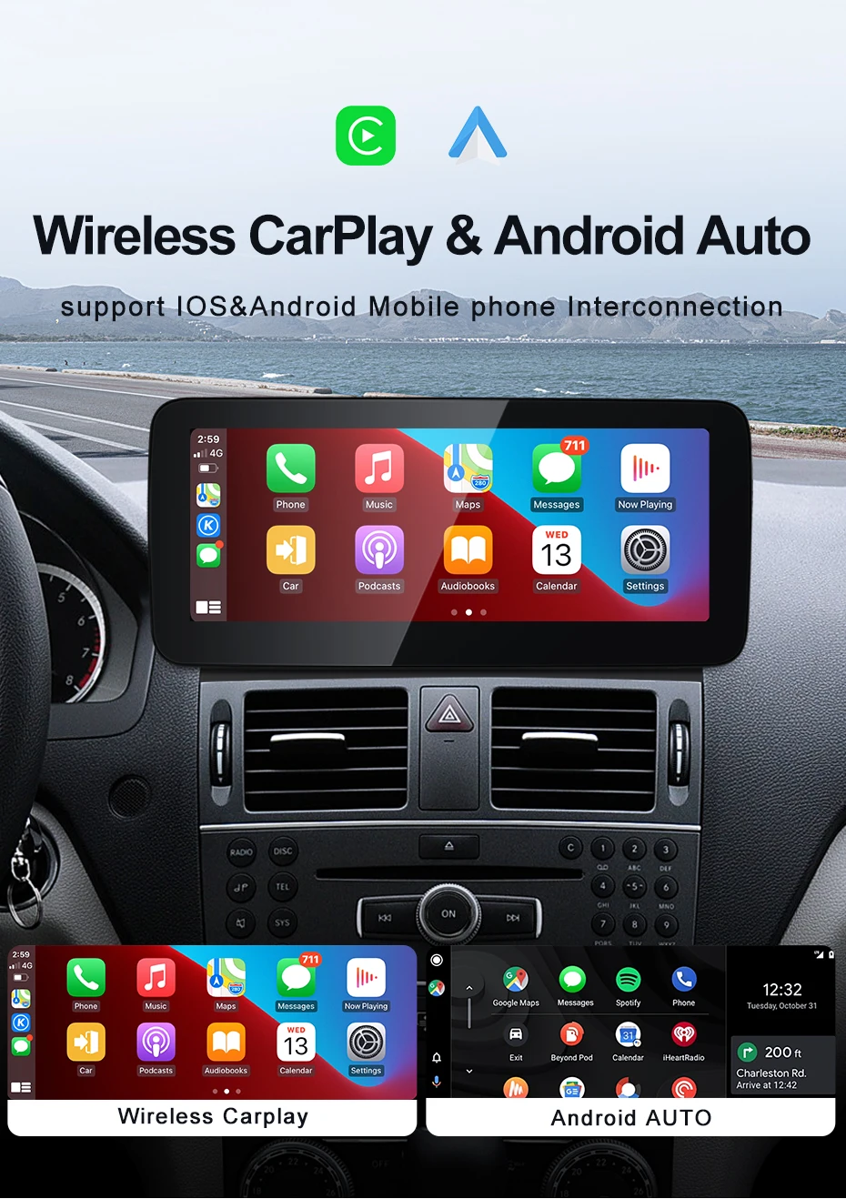 2024 New Car Multimedia Wireless Android AUTO CarPlay 10.25inch 12.3inch Screen