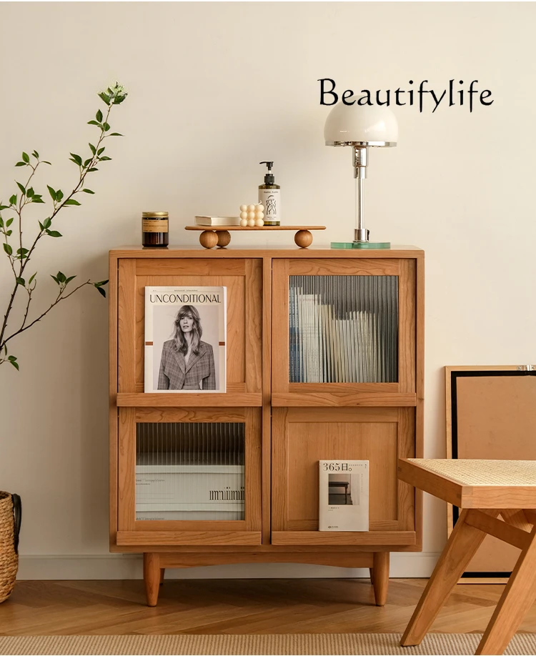 

Japanese-Style Solid Wood Side Table Simple Living Room Sofa Storage Cabinet Nordic Flip Door Display Locker