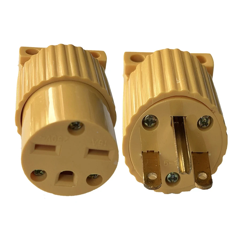 Yellow America 6-15P 5-15P 125V 15A Rewirable 3 Pole NEMA US Locked Industry Power Converter Plug Inline Wired Connector Type B