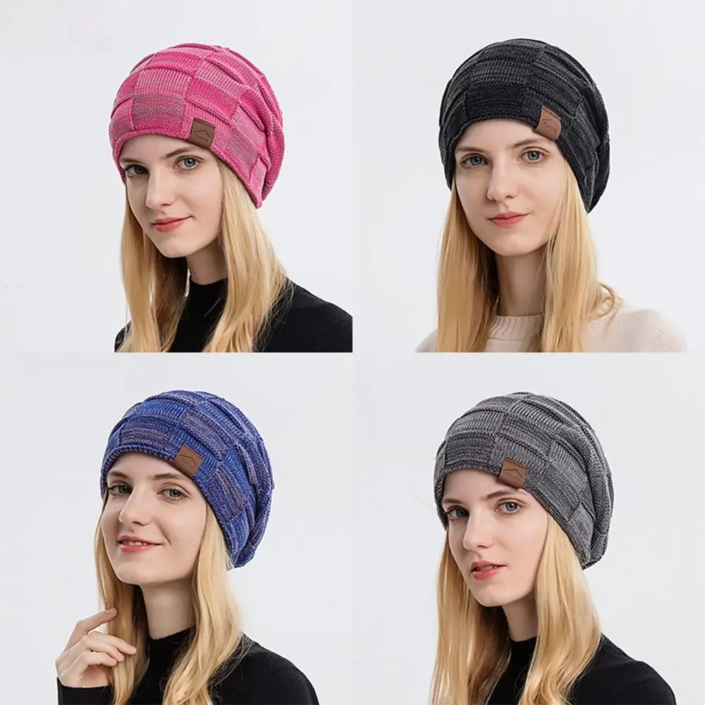 

Soft Woolen Knitted Hat Mixed color Thickened Plush Elastic Winter Women's Hat Turban Hat Girls