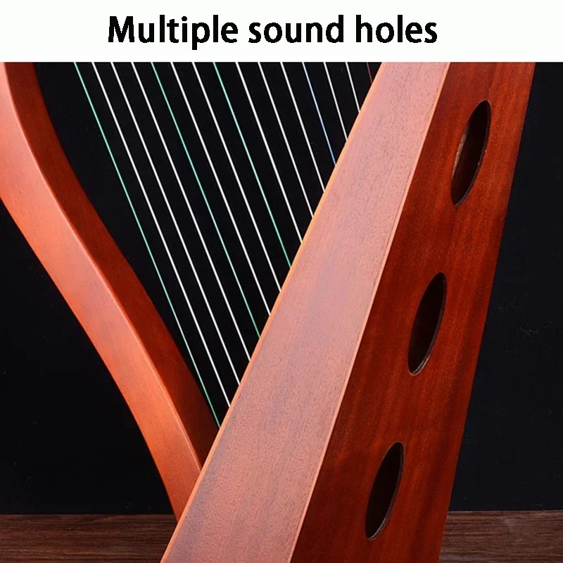 Wooden Harp 19 Strings Professional Lyre 15 Keys Adult Beginners Play Harp Add Half Key Portable Children's Musical Instruments