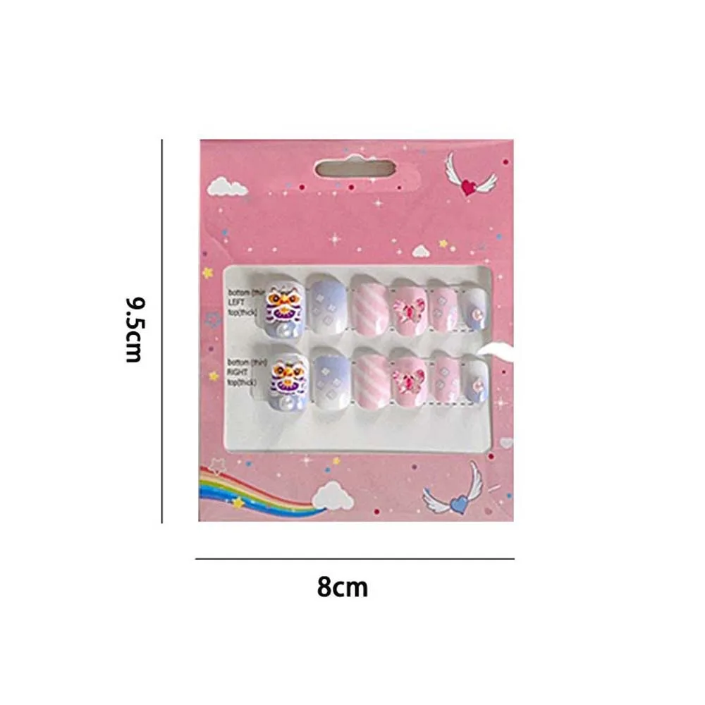 12Pcs/set Lion Dance Children New Year False Nails Full Cover Nail Art Tips Red Pink Color Kids Cartoon Fake Nails