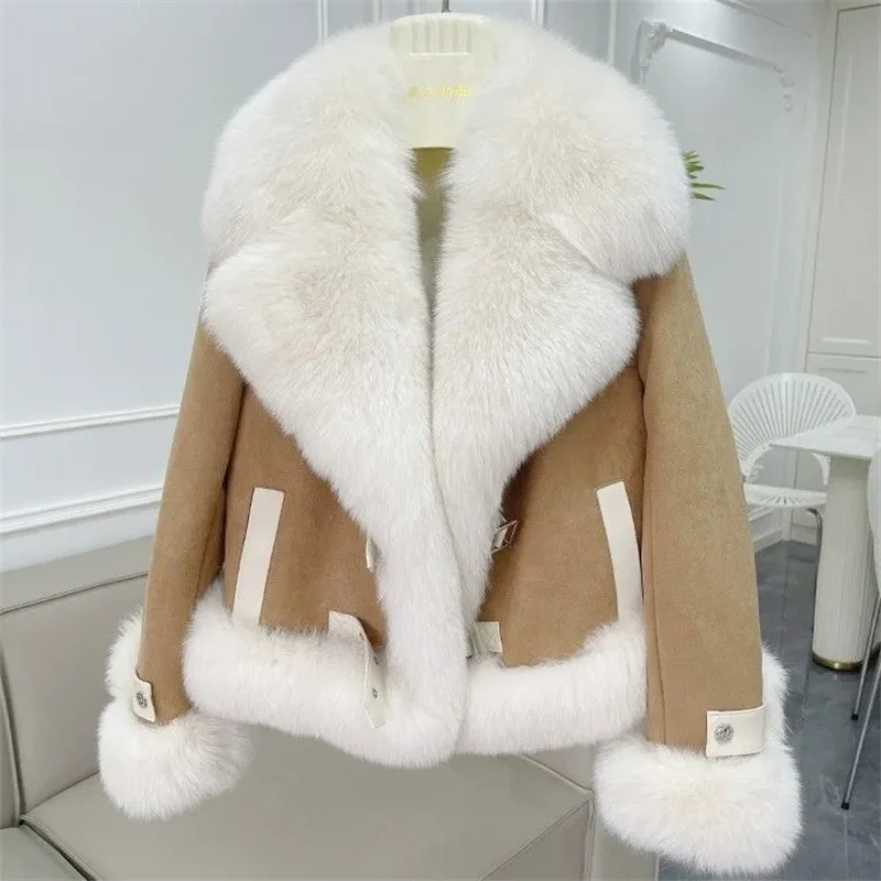 Fashion Imitation Fox Fur Grass Coat Women's Short 2024New Furry coat Woolen collar thickened warm coat for winter Fur Coat Pink